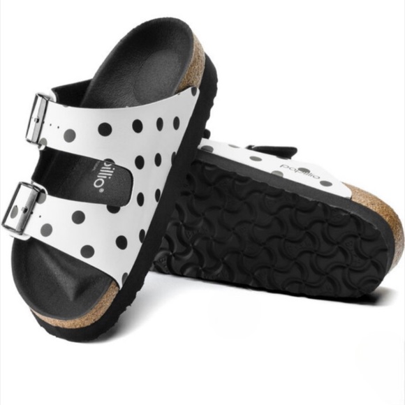 Birkenstock Shoes - Birkenstok Sandals, Birko-Flor, White Black Dots Str Sz EUC, US 35, 7-7.5